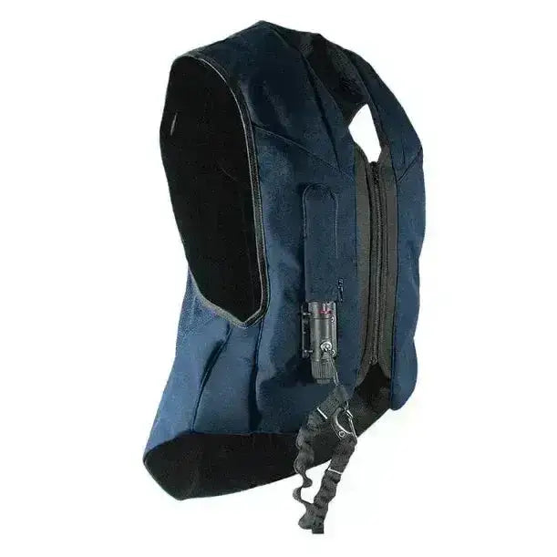 Dark blue point two hunter pro air vest with black interior lining and adjustable straps for adult riders
