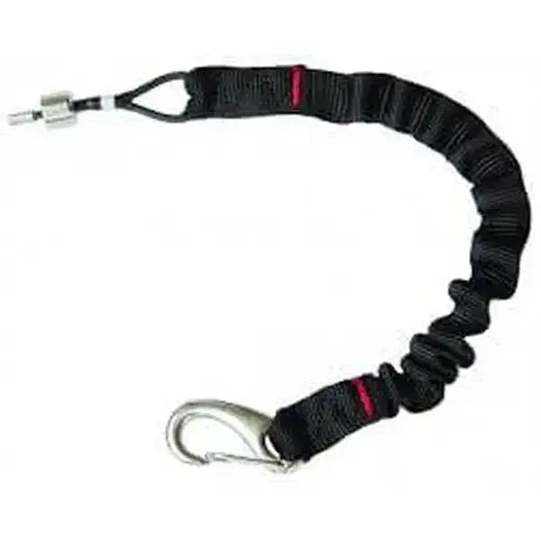 Black elastic point two lanyards with red stitching and silver carabiners for air jackets and equestrian helmets