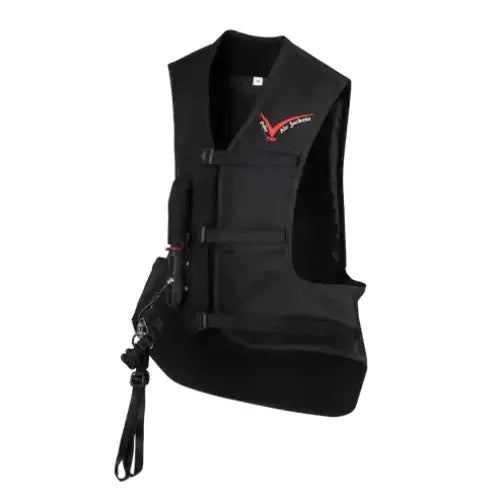 Black neoprene proair air vest with red logo and adjustable straps body protector for kids by point two proair