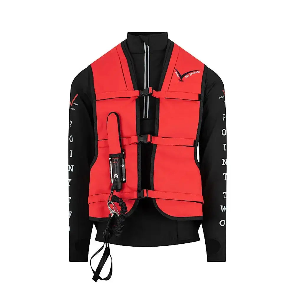 Point two proair red equestrian air vest with black accents comfortable fit and built-in whistle for safety