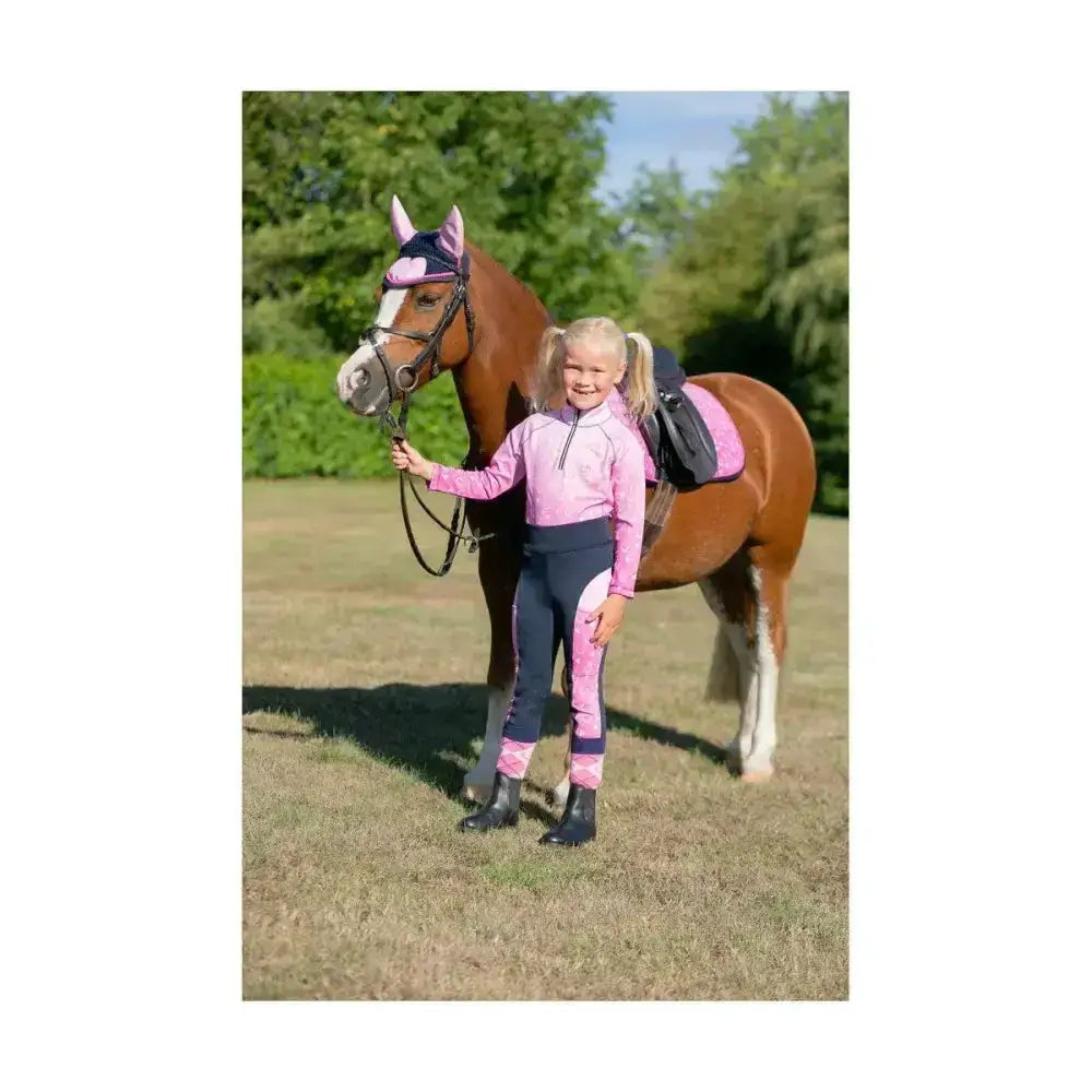 Pink and navy funky base layer with pink accents pony fantasy base by little rider breathable four perfect for riding