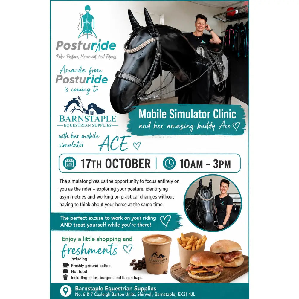 Black horse with shiny glossy coat and ornate silver bridle at posturide clinic barnstaple equestrian supplies