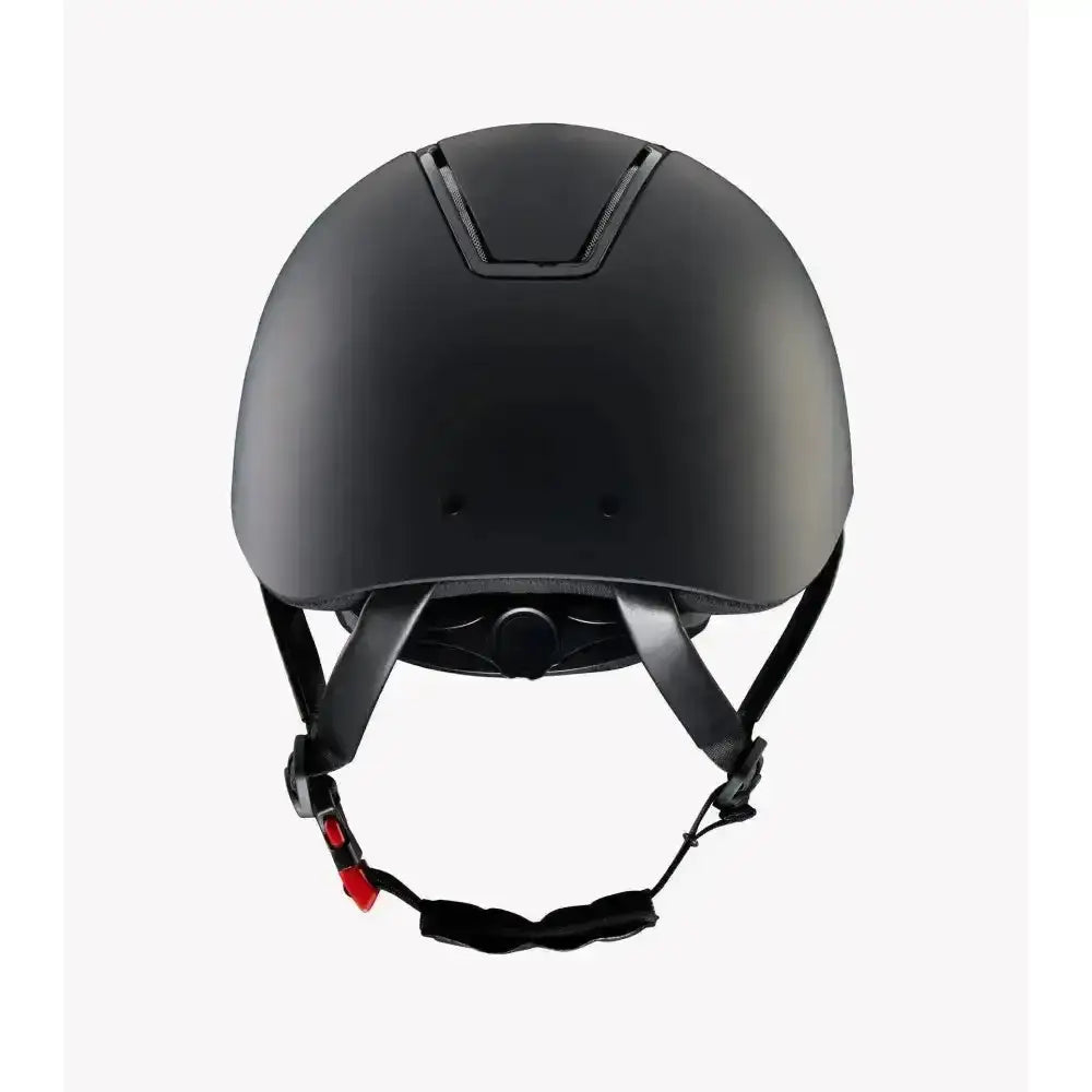 Black matte premier equine endeavour horse riding helmet with sleek design and subtle gray accent lines on top
