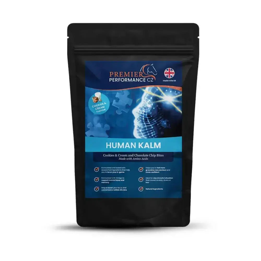 Black resealable pouch of premier performance human kalm cookies cookies and cream and chocolate chip bites