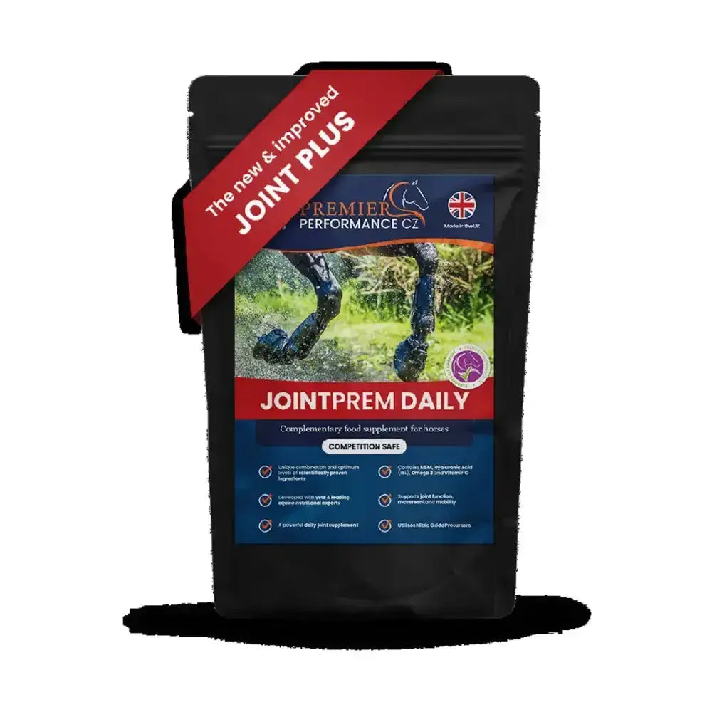Black resealable pouch of premier performance jointprem daily competition safe joint supplement for horses