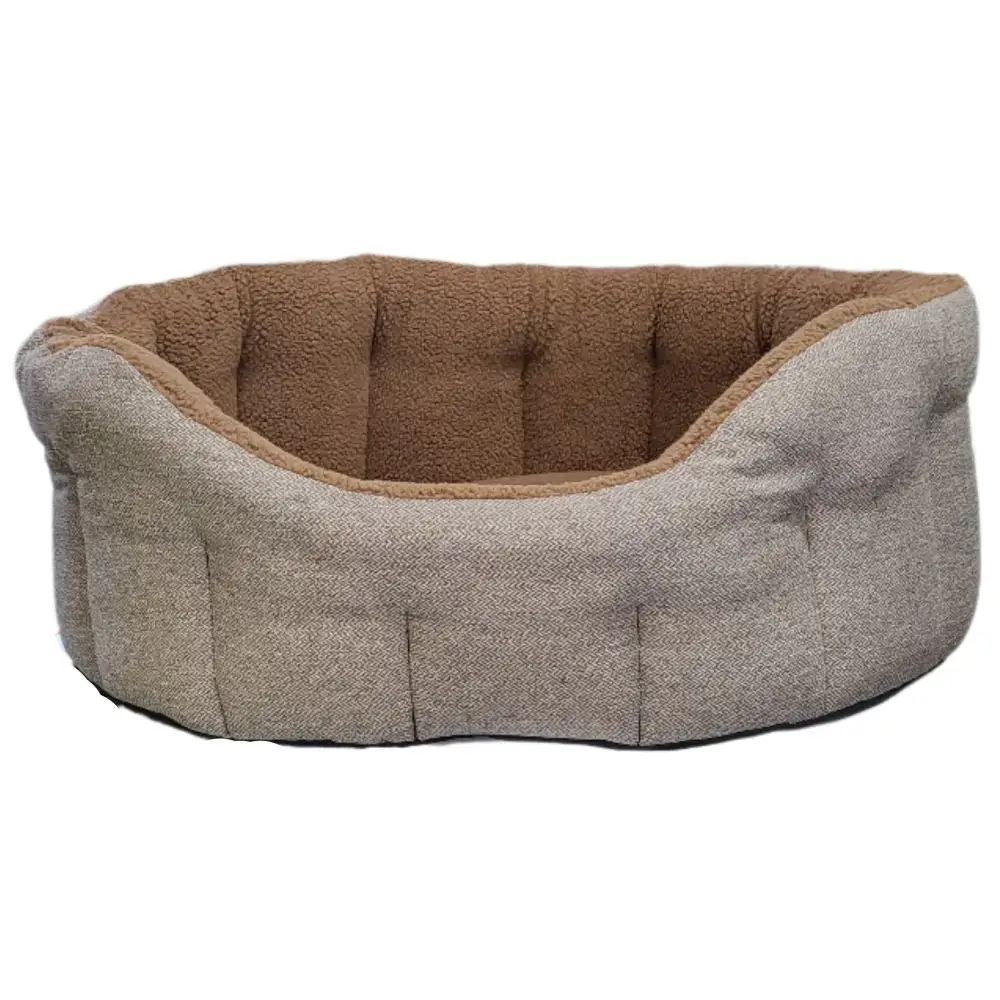 Premium Orkney Tweed Fleece Lined Bolster Beds Gray Intermediate Dog Beds