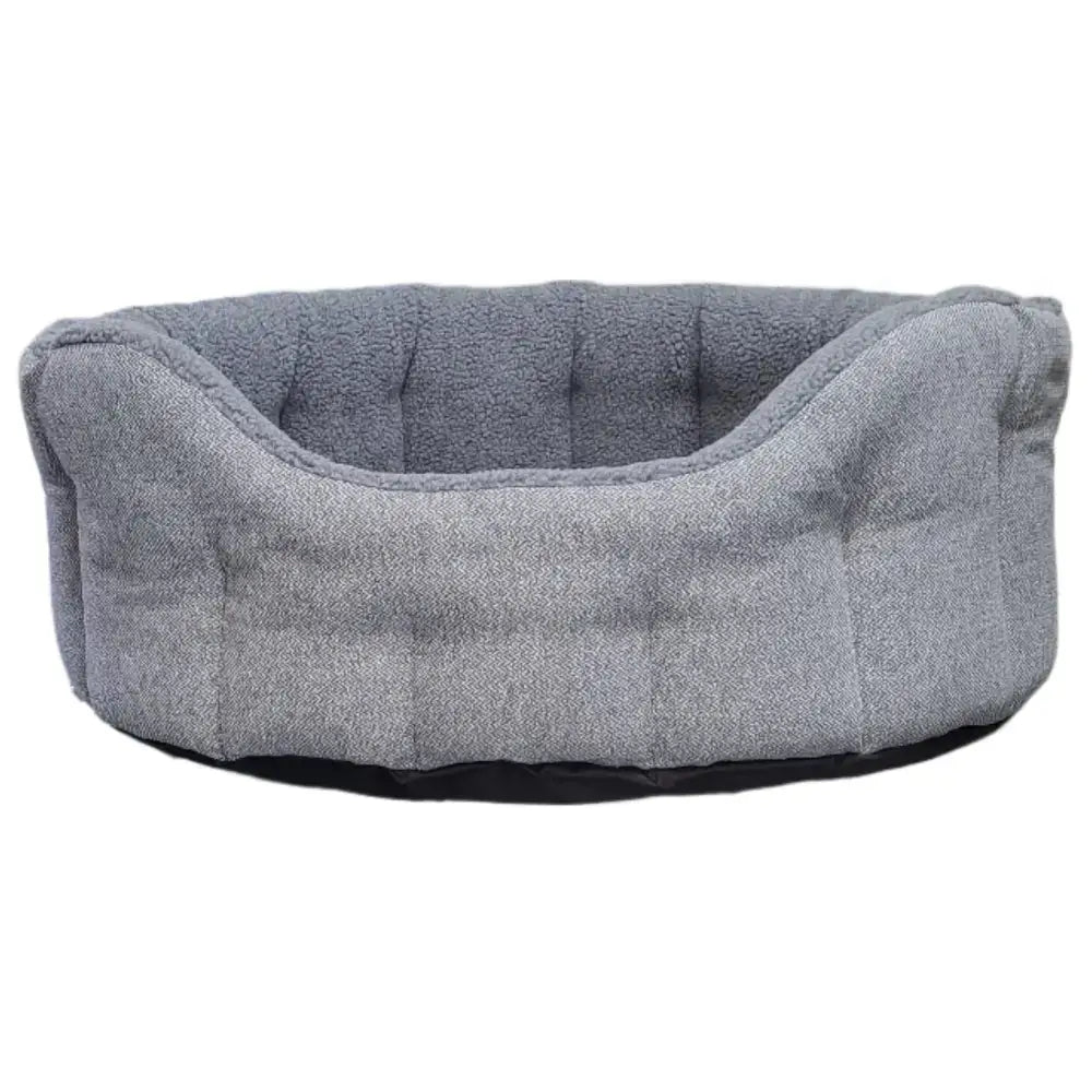 Gray plush orkney tweed fleece lined bolster bed with sherpa fleece lining for cozy pet comfort