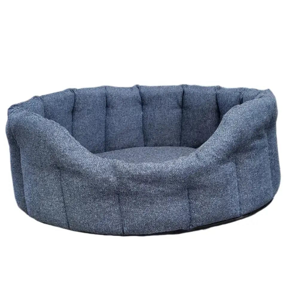 Premium Orkney Tweed Oval Beds Blue Intermediate Dog Beds
