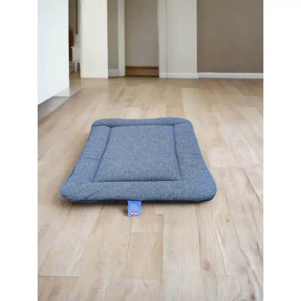 Blue textured premium orkney tweed rectangular pad with small corner tag ideal for country dog beds by p&l