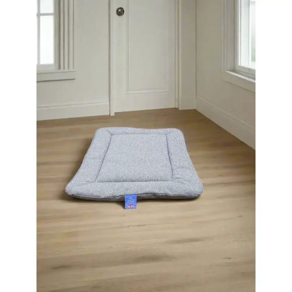 Gray textured premium orkney tweed rectangular pet bed with soft cushioned interior for country dog beds by p&l