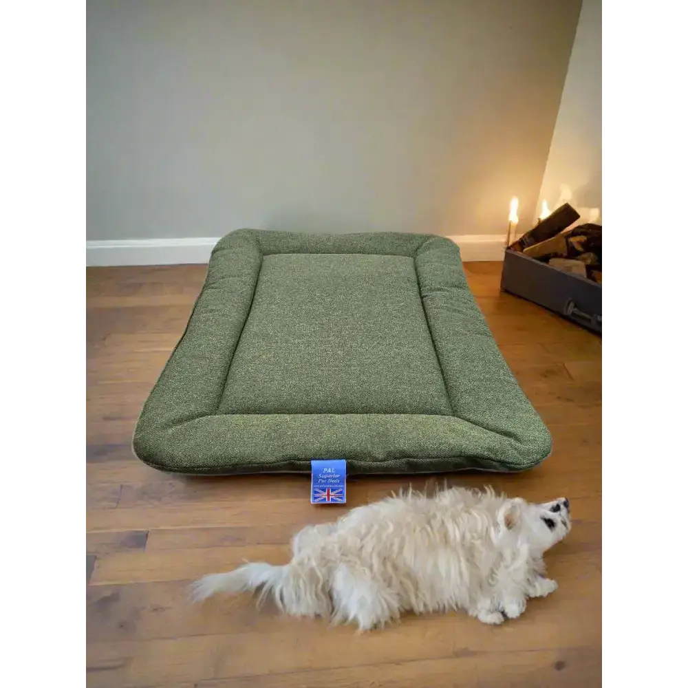 Premium Orkney Tweed Rectangular Pads By P&L Country Dog Beds Green Medium Dog Beds