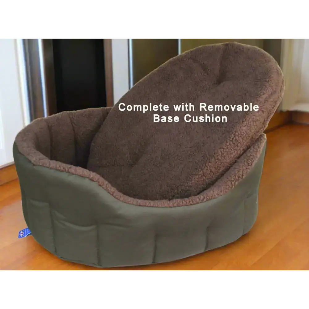 Premium Oval Bolster Style Heavy Duty Fleece Lined Machine Washable Dog Bed Intermediate L51cm X W41cm X H20cm Green with Mushroom Fleece Lining Dog Beds