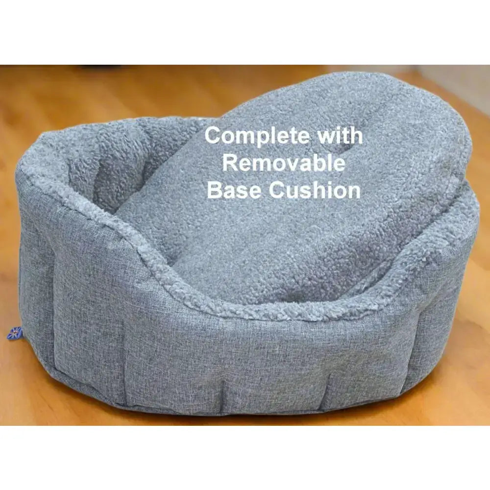 Gray premium oval bolster heavy duty fleece lined dog bed with removable cushion machine washable design