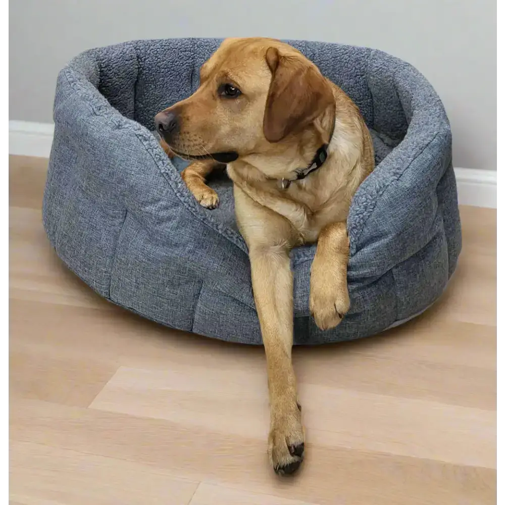 Premium Oval Bolster Style Heavy Duty Fleece Lined Machine Washable Dog Bed Intermediate L51cm X W41cm X H20cm Green with Mushroom Fleece Lining Dog Beds