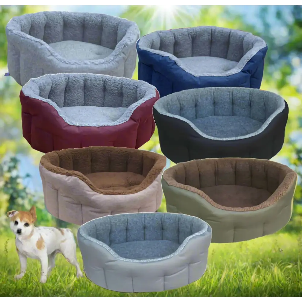 Premium Oval Bolster Style Heavy Duty Fleece Lined Machine Washable Dog Bed