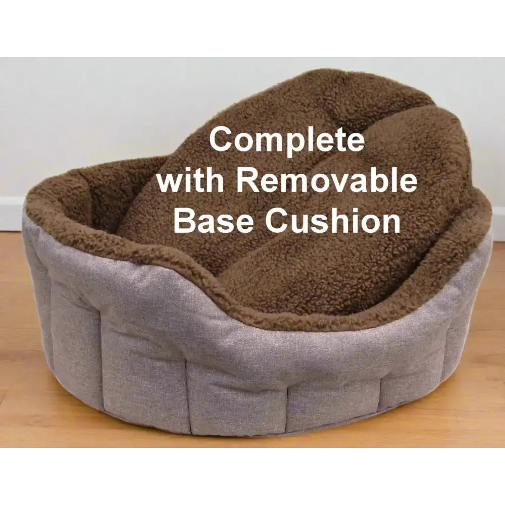 Premium Oval Bolster Style Heavy Duty Fleece Lined Machine Washable Dog Bed Intermediate L51cm X W41cm X H20cm Green with Mushroom Fleece Lining Dog Beds
