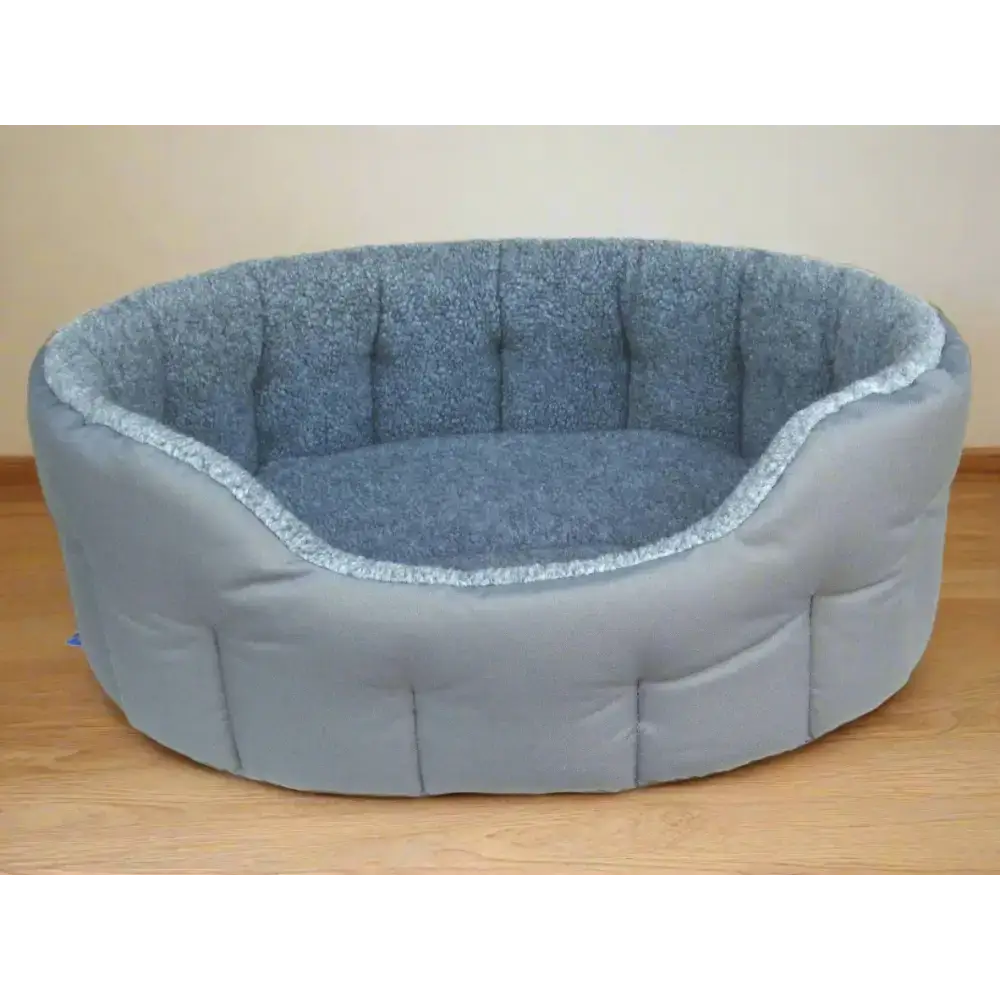 Premium Oval Bolster Style Heavy Duty Fleece Lined Machine Washable Dog Bed Intermediate L51cm X W41cm X H20cm Green with Mushroom Fleece Lining Dog Beds