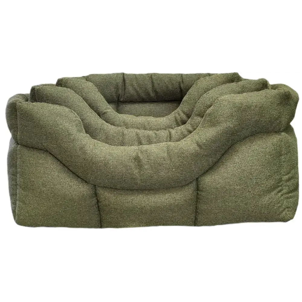 Premium Rectangular High Sided Orkney Tweed Beds Green Medium Dog Beds