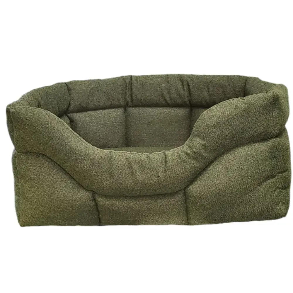 Premium Rectangular High Sided Orkney Tweed Beds Green Medium Dog Beds