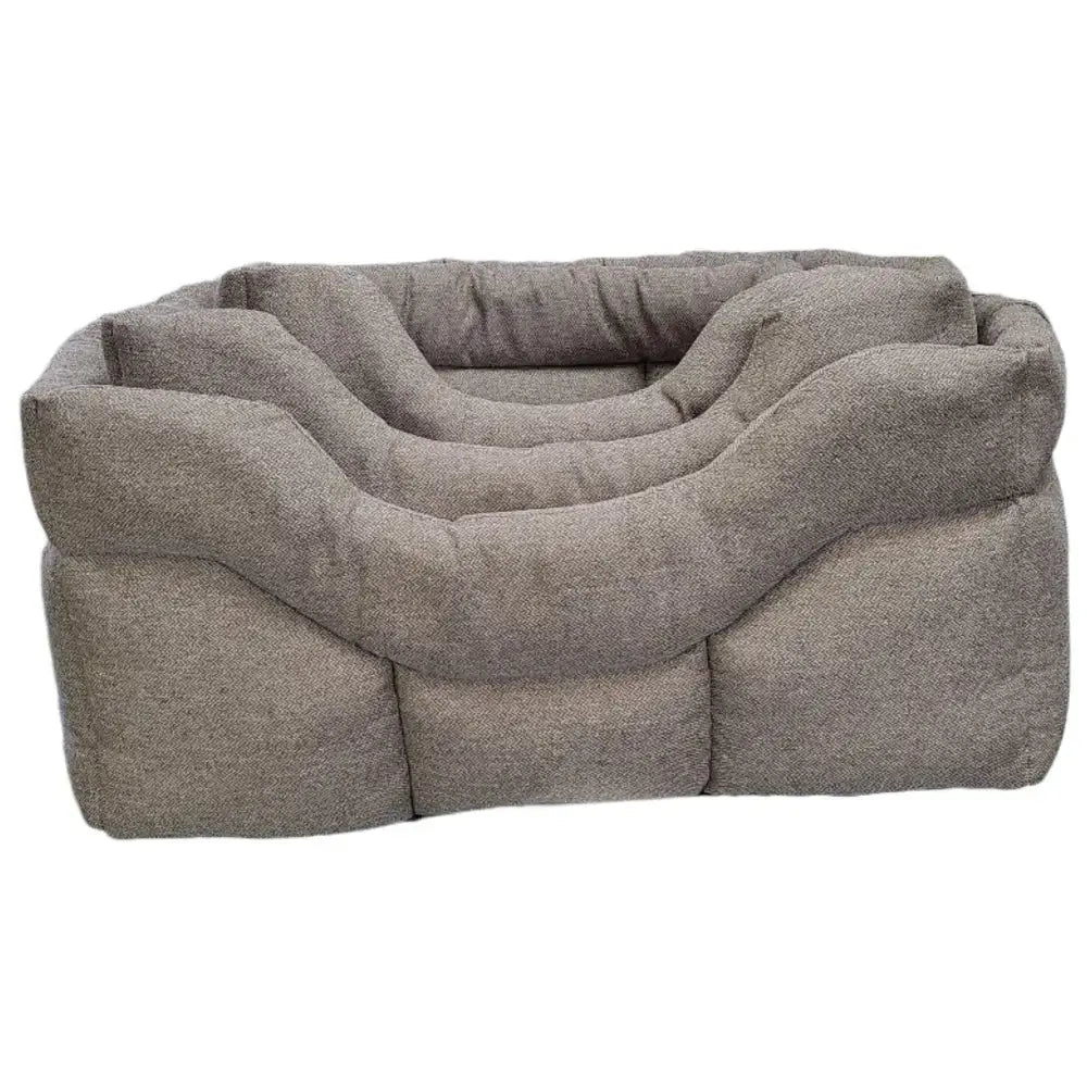 Gray plush cushioned pet bed with cozy raised rim design from premium rectangular high orkney tweed beds with 8cm base