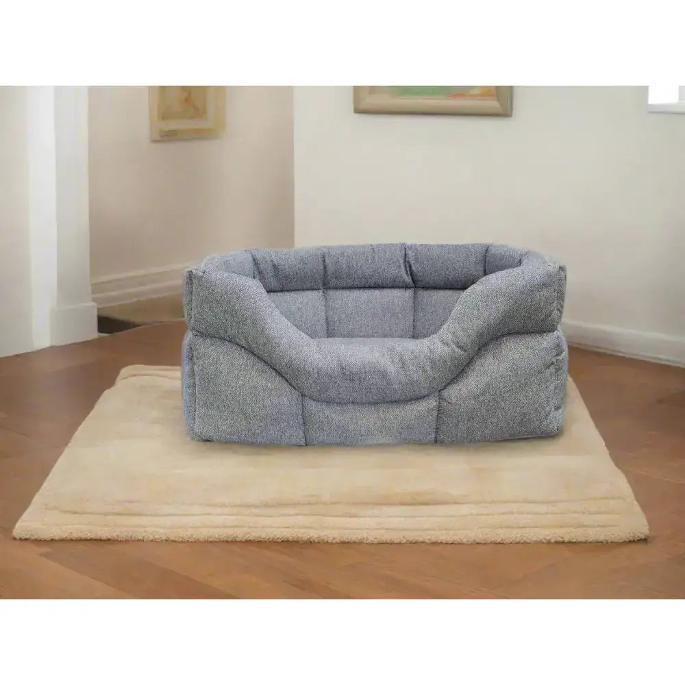 Gray plush orkney tweed beds with premium rectangular high sides and cozy cushioned design on 8cm base
