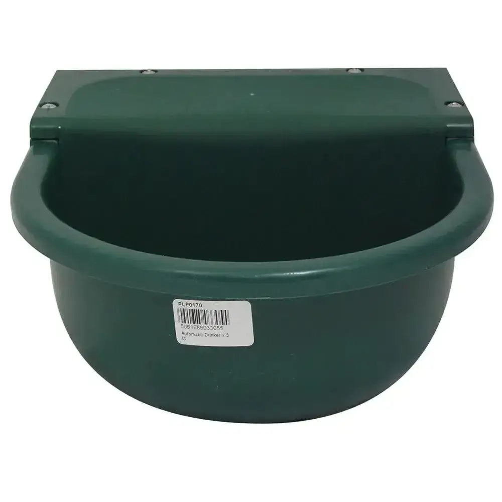 Dark green prostable automatic drinker made of polypropylene with hinged lid float valve and mounting brackets