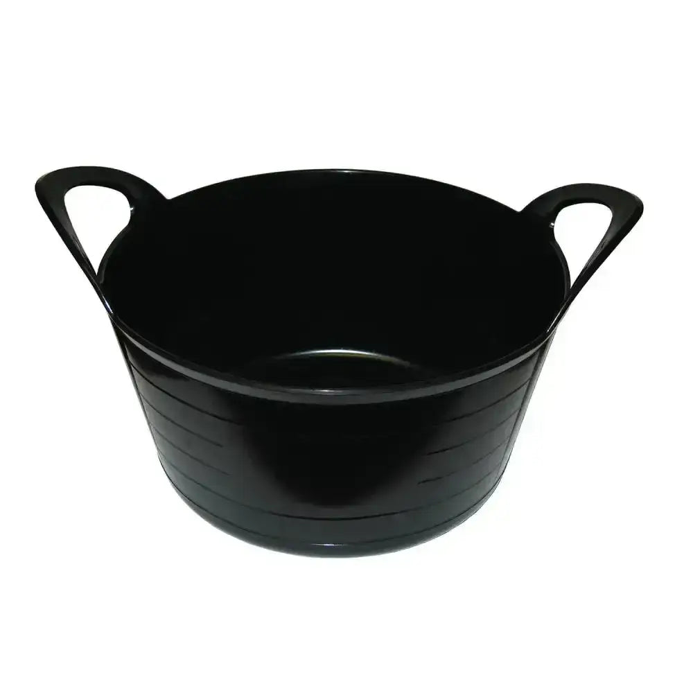 Black plastic prostable flexi feed skip with two looped handles and horizontal ribbed texture for versatile use