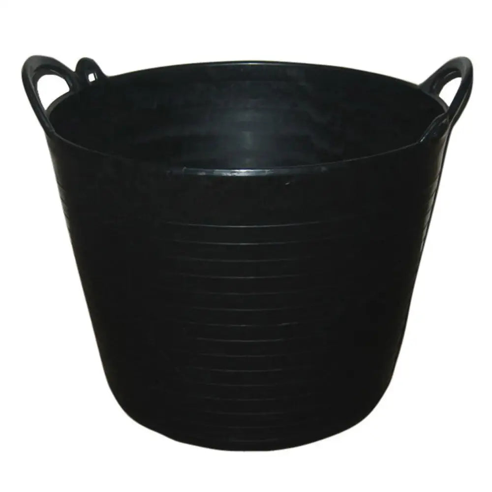 Black plastic prostable flexi feed tub 26 lt with two looped handles and ribbed texture versatile feed skip