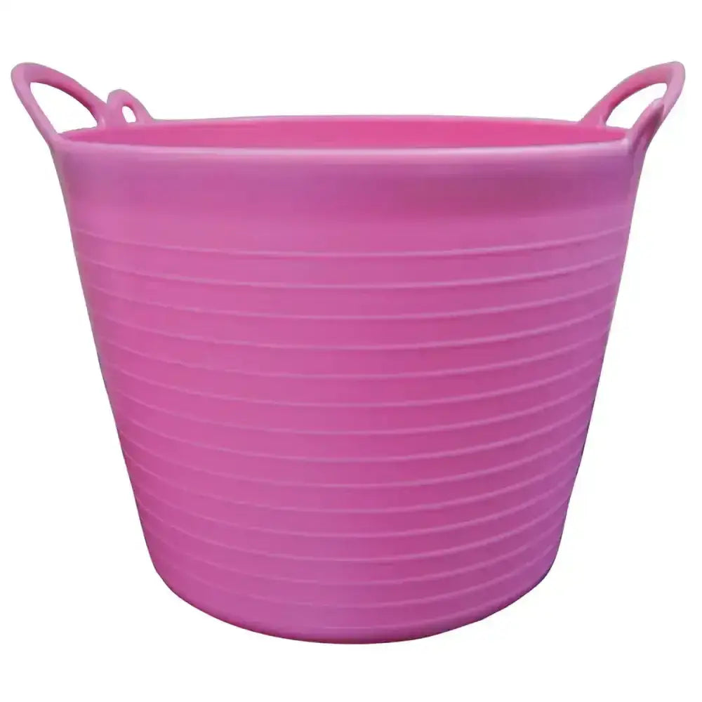 Pink plastic prostable flexi feed tub 26 lt with ribbed texture and integrated handles versatile feed skip