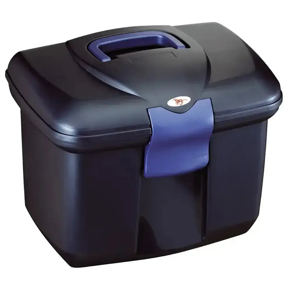 Black polypropylene protack grooming box large with purple handle and latch for horse grooming storage