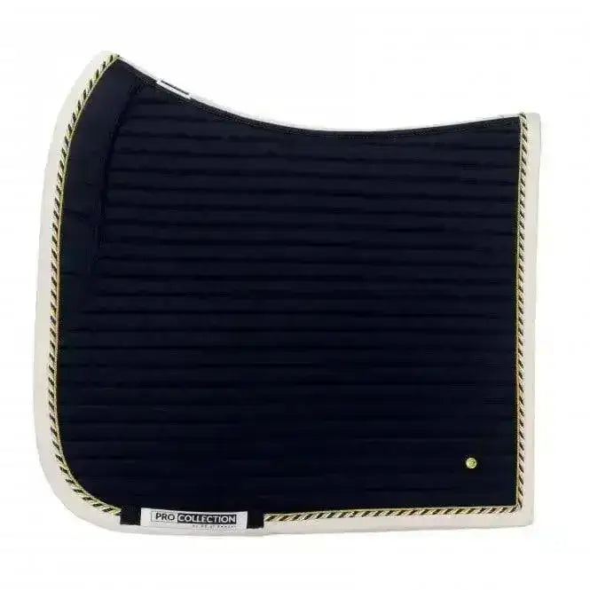 Black quilted ps of sweden dressage saddle pad with cream rope trim and gold button in saddle pads navy white style
