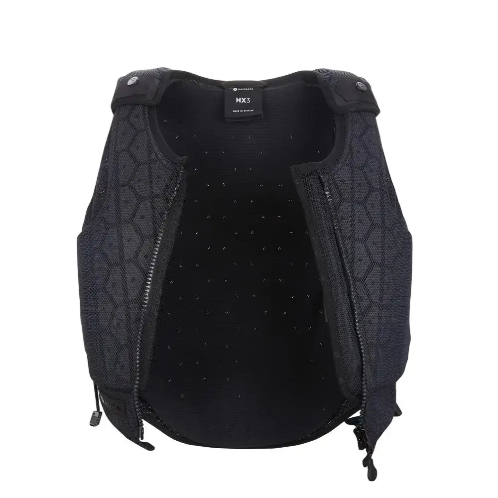Black racesafe hx3 young rider protector with hexagonal patterned fabric and breathable mesh lining body protector young