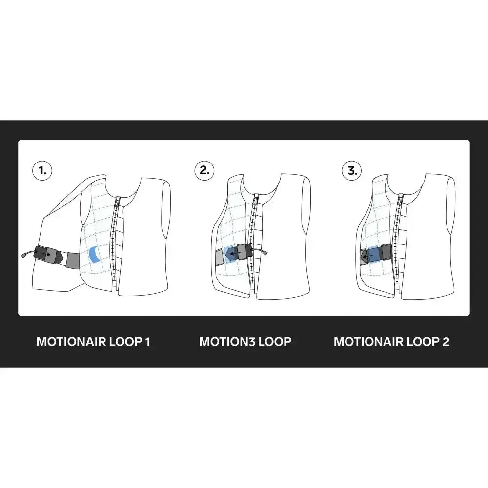 Black and blue adjustable loop system on the back of the racesafe motionair air jacket low-profile air jacket