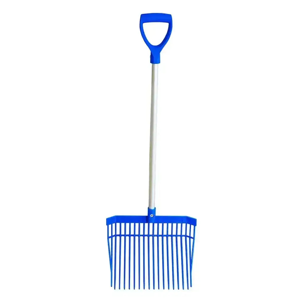 Blue plastic red gorilla bedding fork short d-handle with white handle and d-shaped grip for easy use
