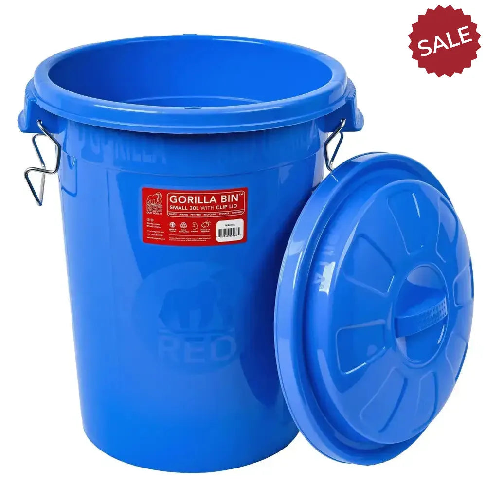 Red Gorilla Bin with Clip Lid Blue 30 Litre Feed Bins