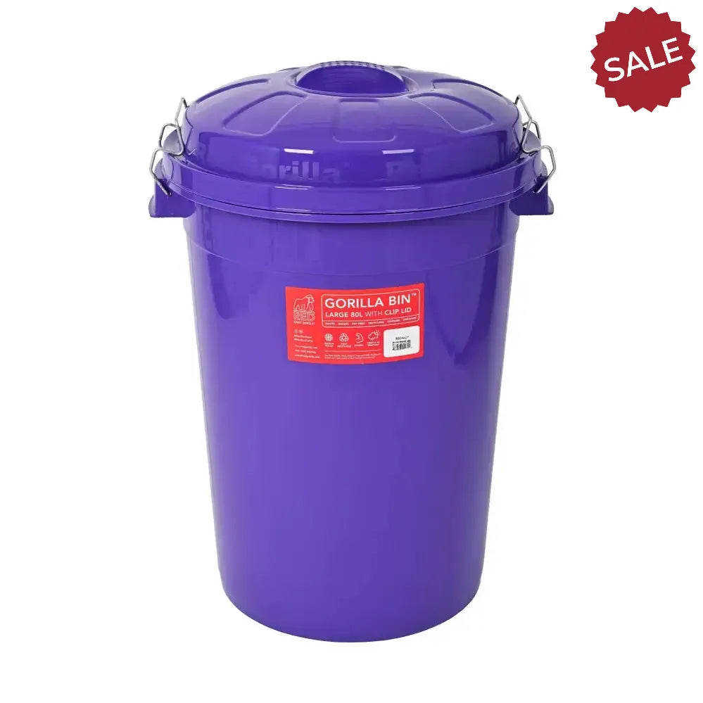 Red Gorilla Bin with Clip Lid Purple 30 Litres Feed Bins