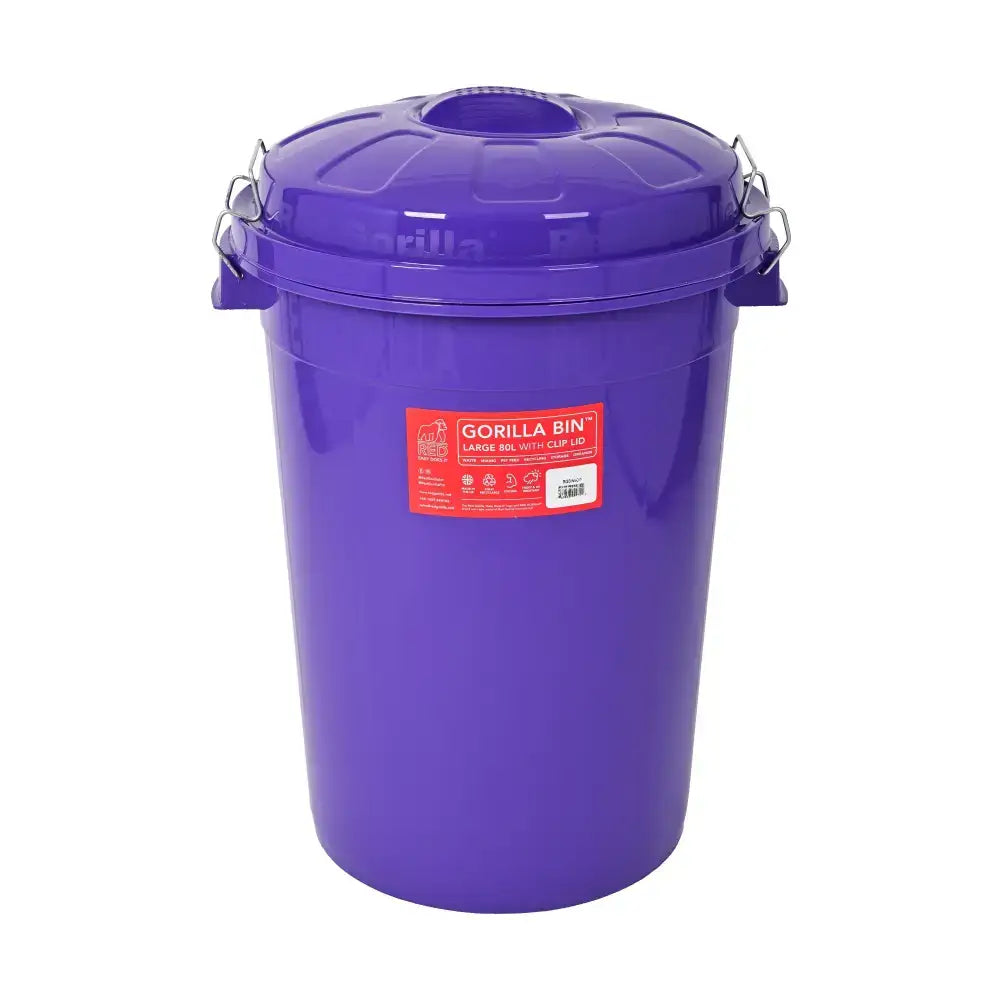Purple plastic gorilla bin with clip lid purple and metal handles for sturdy storage and easy carrying