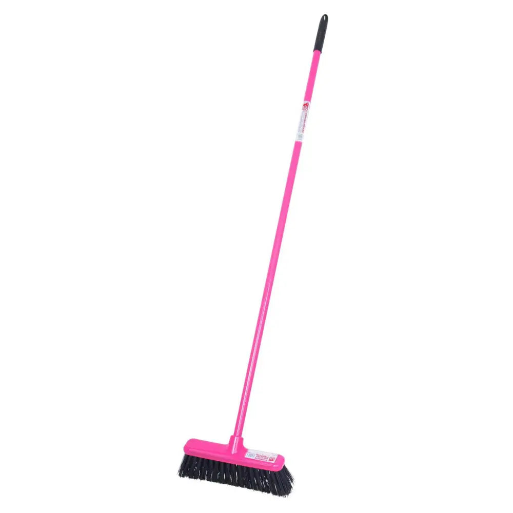 Pink gorilla broom 30cm with black bristles and handle grip featuring unique integrated scraper blade