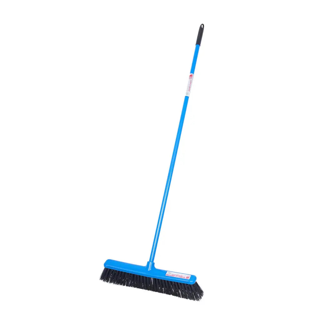 Blue gorilla broom 50cm with black bristles and handle grip featuring unique features and integrated scraper blade
