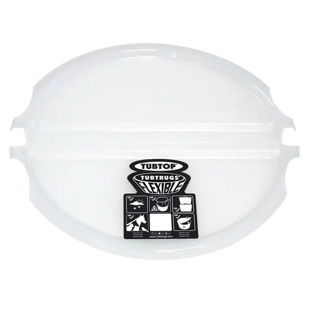 Transparent plastic tub top cover with black and white gorilla feed bucket label for red gorilla feed ultimate stackable storage
