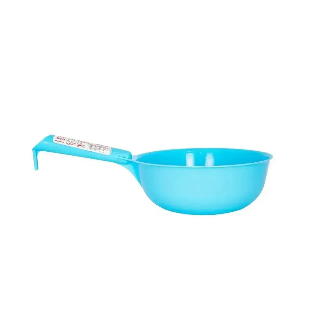 Bright blue plastic measuring cup with handle for red gorilla feed scoop easy feeding and measuring tasks