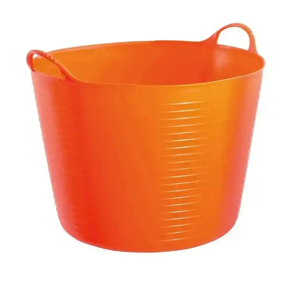 Bright orange red gorilla flexible bucket 38l with handles and vertical measurement markings for flexible feed use