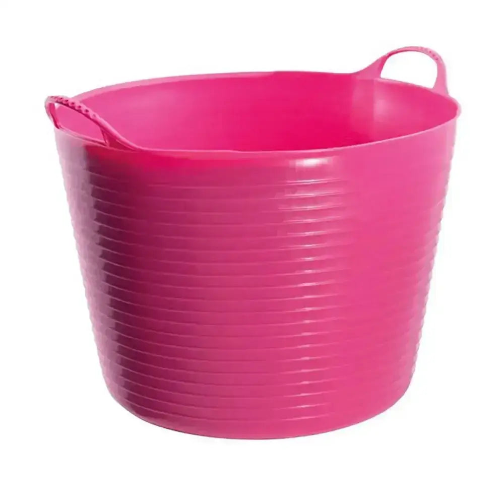 Bright pink ribbed plastic red gorilla flexible bucket with integrated handles 38l large for flexible feed bowl use