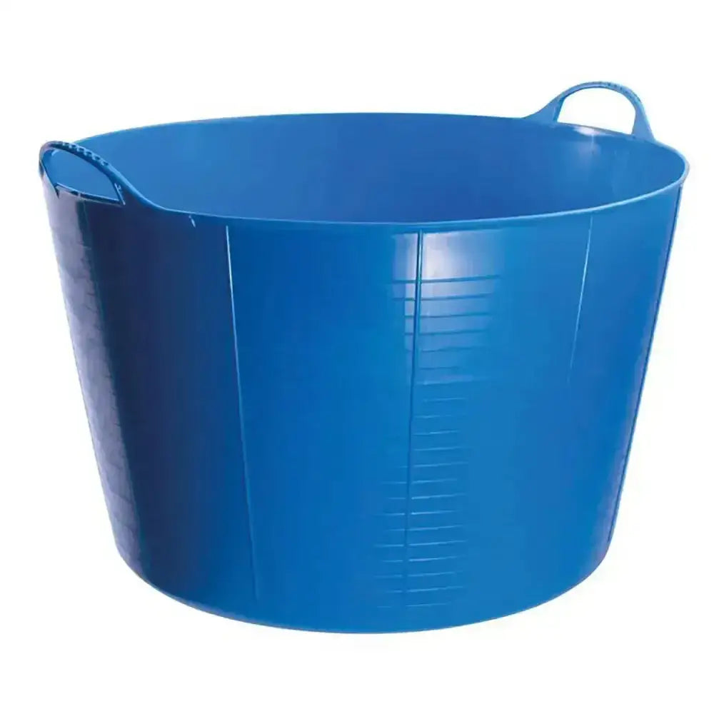 Bright blue plastic red gorilla flexible bucket 75l with handles and measurement markings for feed or water buckets 75l