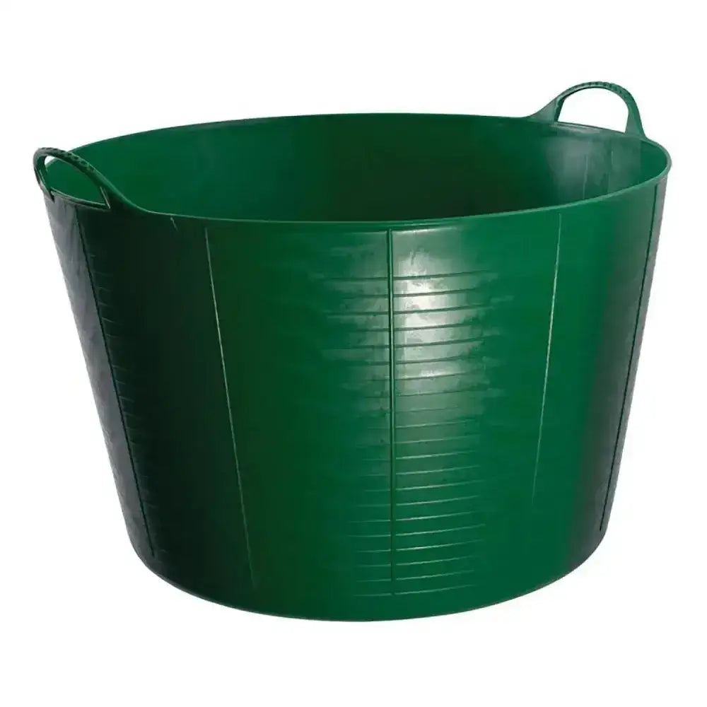 Green plastic red gorilla flexible bucket 75l with reinforced handles and ribbed sides for heavy-duty use