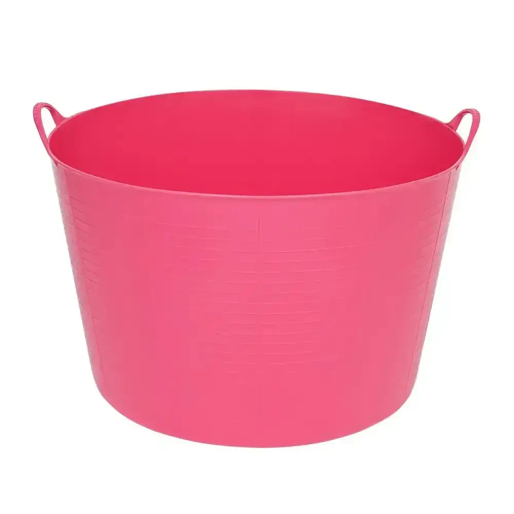 Vibrant pink red gorilla flexible 75l plastic storage bucket with two looped handles for easy carrying