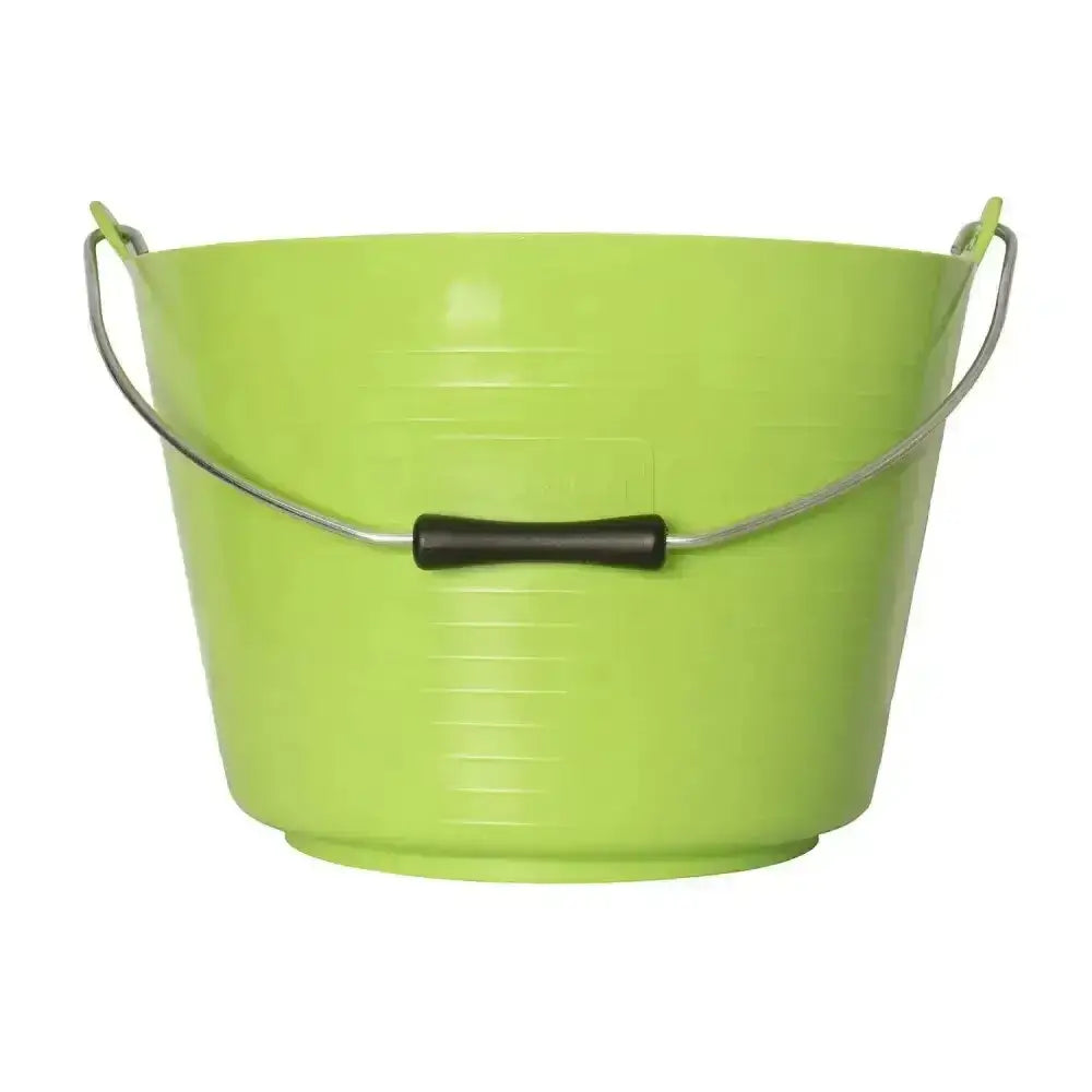Bright lime green red gorilla flexible bucket with strong flexible silver metal handle and black rubber grip 22l capacity