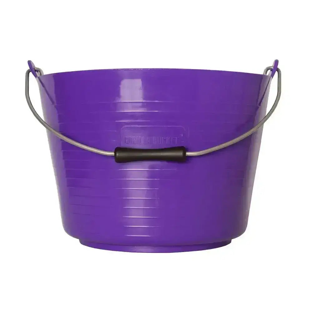 Red gorilla flexible bucket 22l in purple plastic featuring strong flexible silver handle with black grip