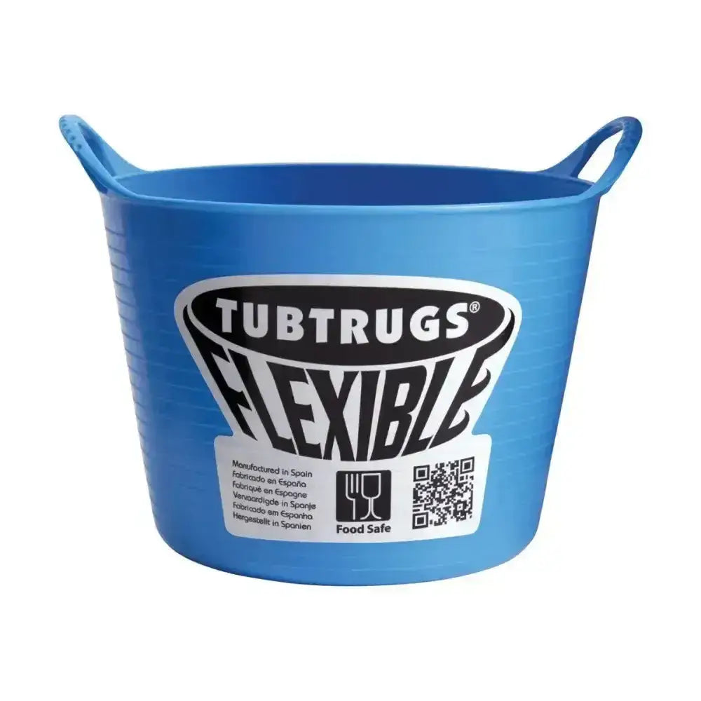 Blue flexible plastic tub with two handles and tubtrugs label shown for red gorilla flexible micro tub product