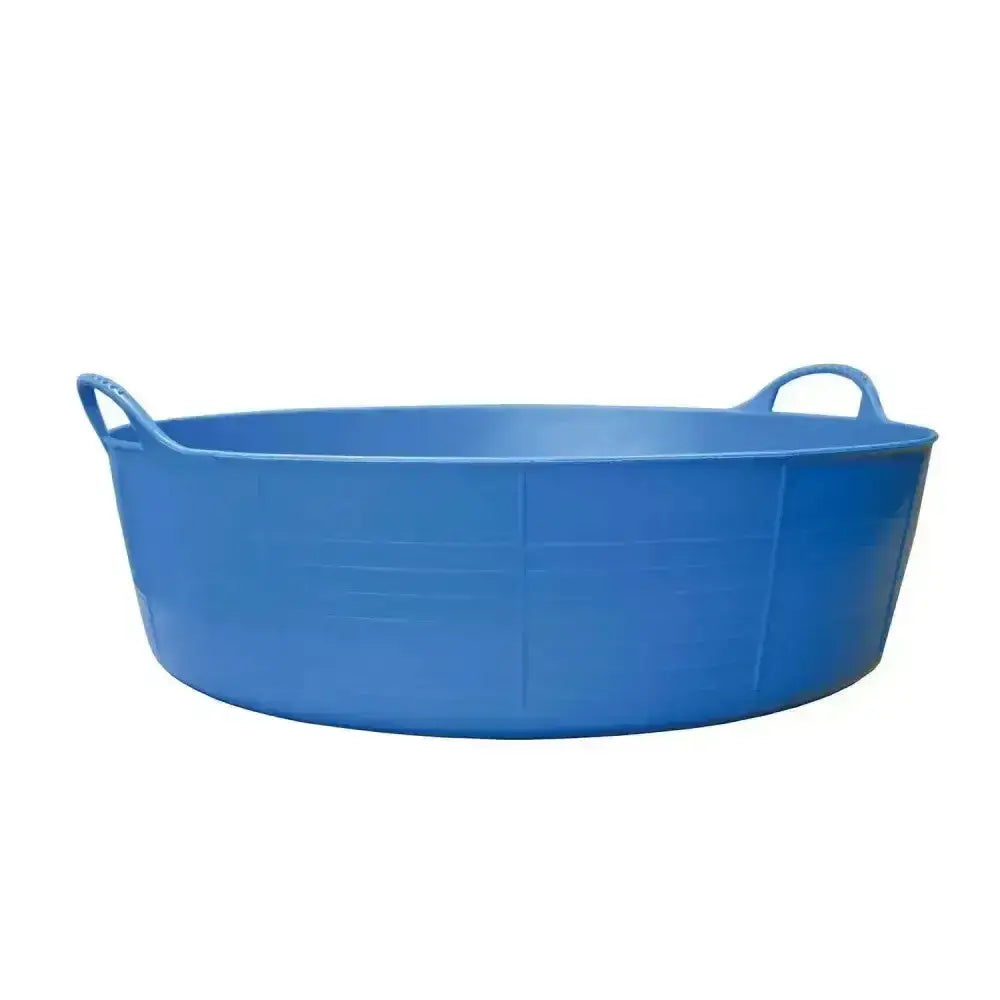 Blue plastic red gorilla flexible shallow bucket 15l with integrated handles for easy carrying and utility use